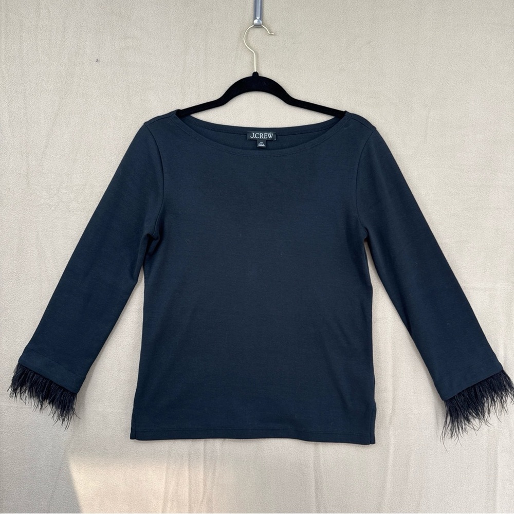 J. Crew Navy Feather Cuff Long Sleeve Top